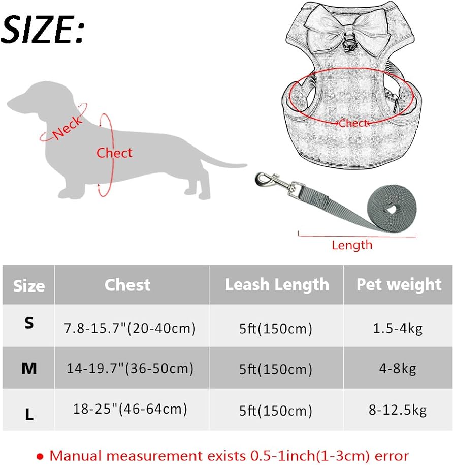 Pet Harness & Leash Set Soft Adjustable Breathable Bow Tie Collar with Bell Luxury Pet Clothes Puppy Clothing, Step In No Pull Vest Walking Outfit Kit Small Medium Dogs Cats Accessories and Gifts