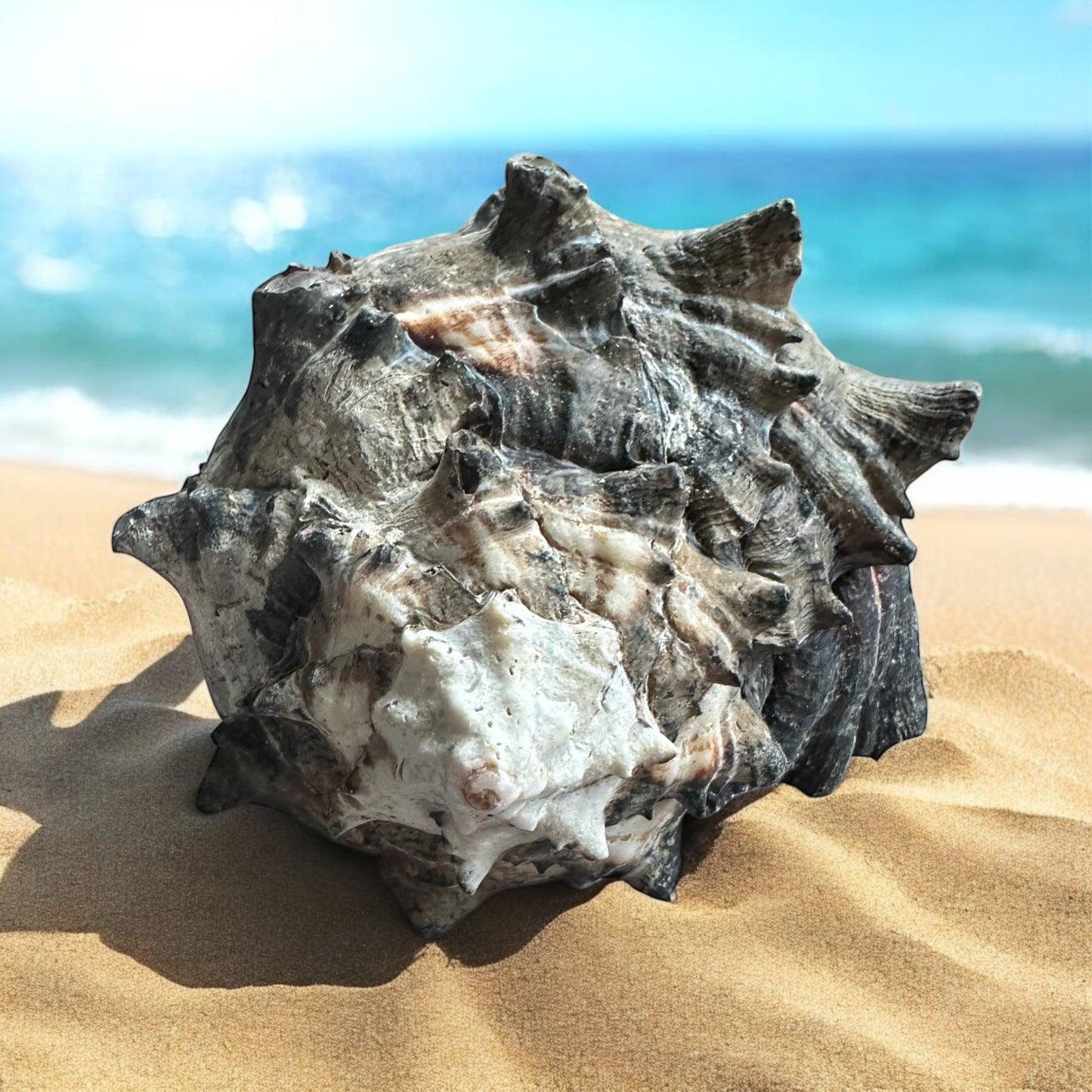 Large Conch Seashell Black White Spiky Real Rare Natural Big Decorative Sea Shells Coastal Beach Home Decor Ocean Decoration Collection Gift