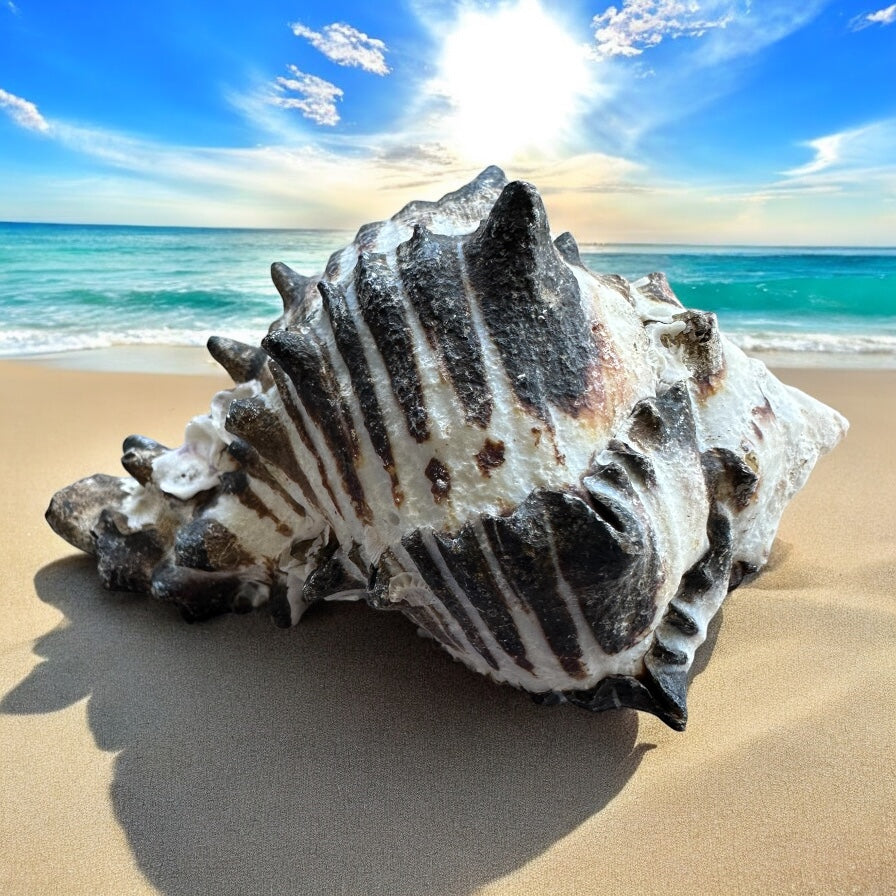 Large Conch Seashell Black White Spiky Real Rare Natural Big Decorative Sea Shells Coastal Beach Home Decor Ocean Decoration Collection Gift
