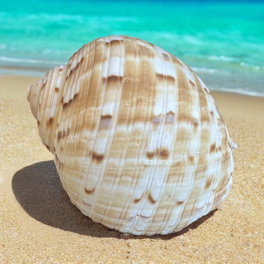 Large Conch Seashell Orange Round Brown Pattern Rare Natural Big Ocean Sea Shell Coastal Home Decor Nautical Centerpiece Beach House Aquarium Decoration