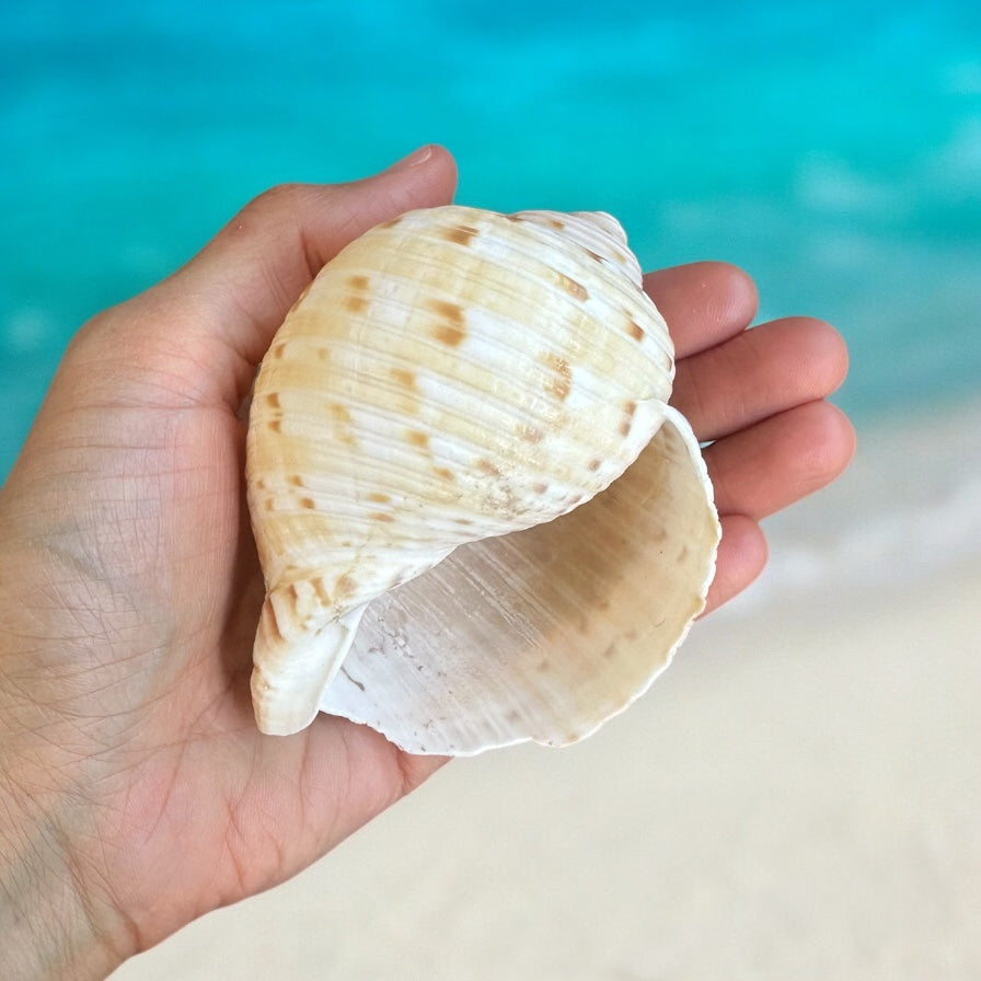 Large Conch Seashell Orange Round Brown Pattern Rare Natural Big Ocean Sea Shell Coastal Home Decor Nautical Centerpiece Beach House Aquarium Decoration