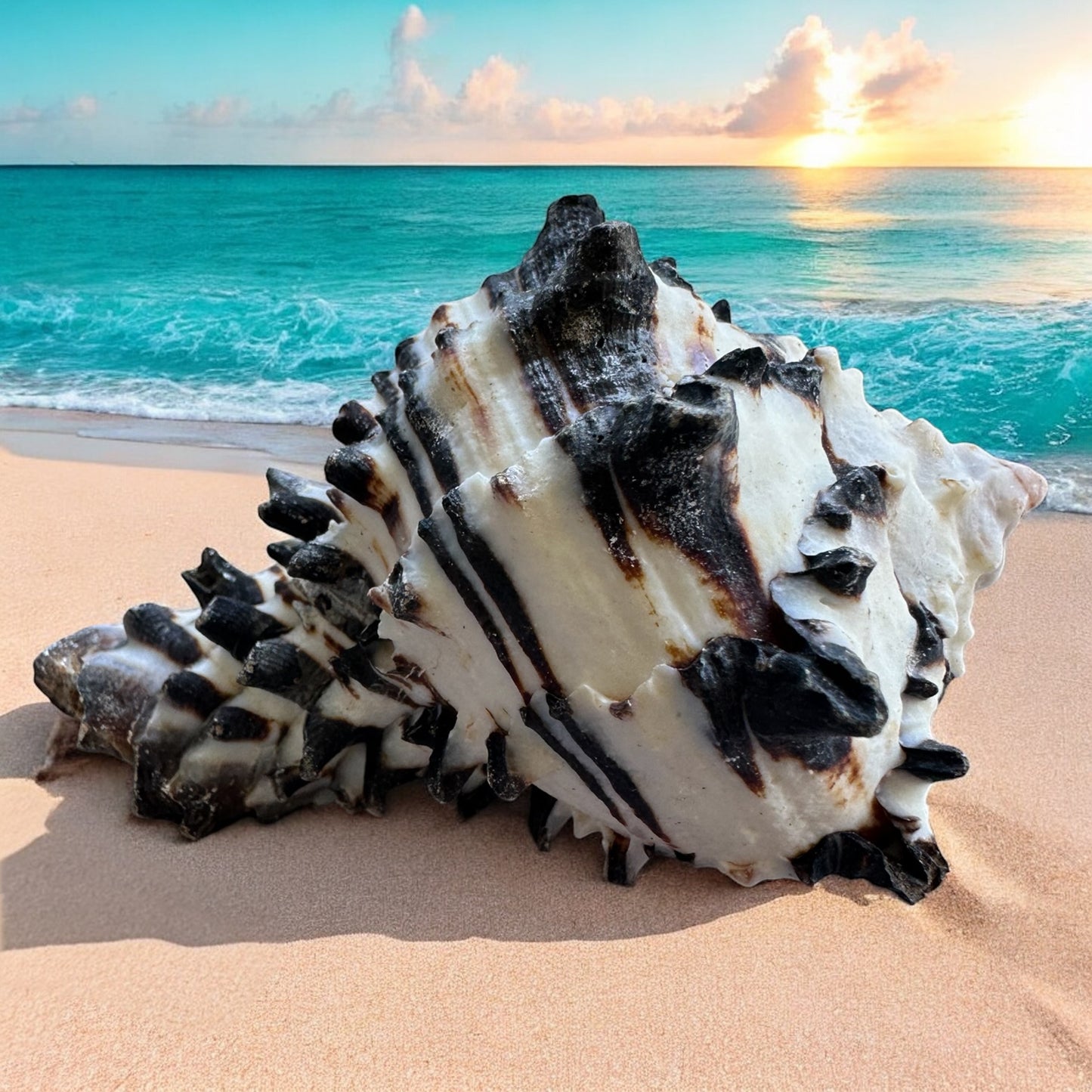 Conch Seashell Black White Spiky Real Rare Natural Big Decorative Sea Shells Coastal Beach Home Decor Ocean Decoration Collection Gift