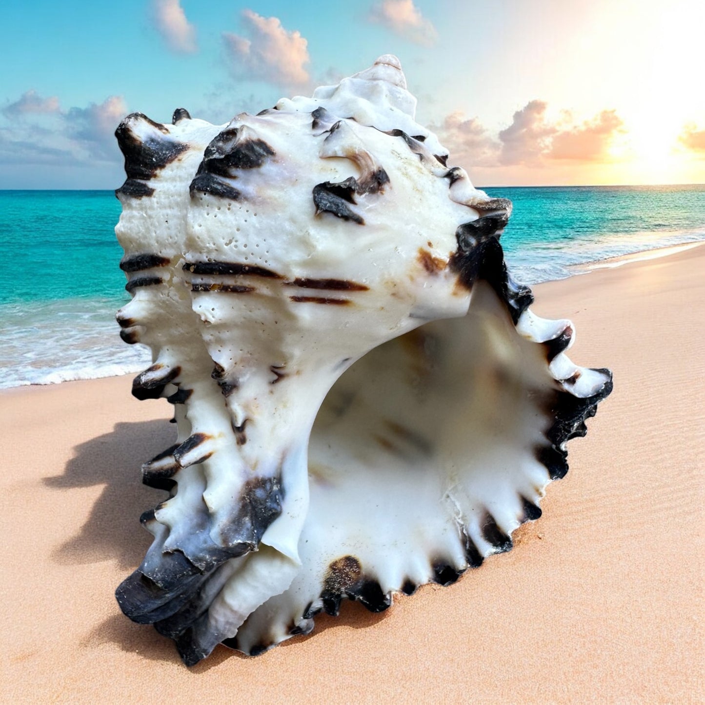 Conch Seashell Black White Spiky Real Rare Natural Big Decorative Sea Shells Coastal Beach Home Decor Ocean Decoration Collection Gift