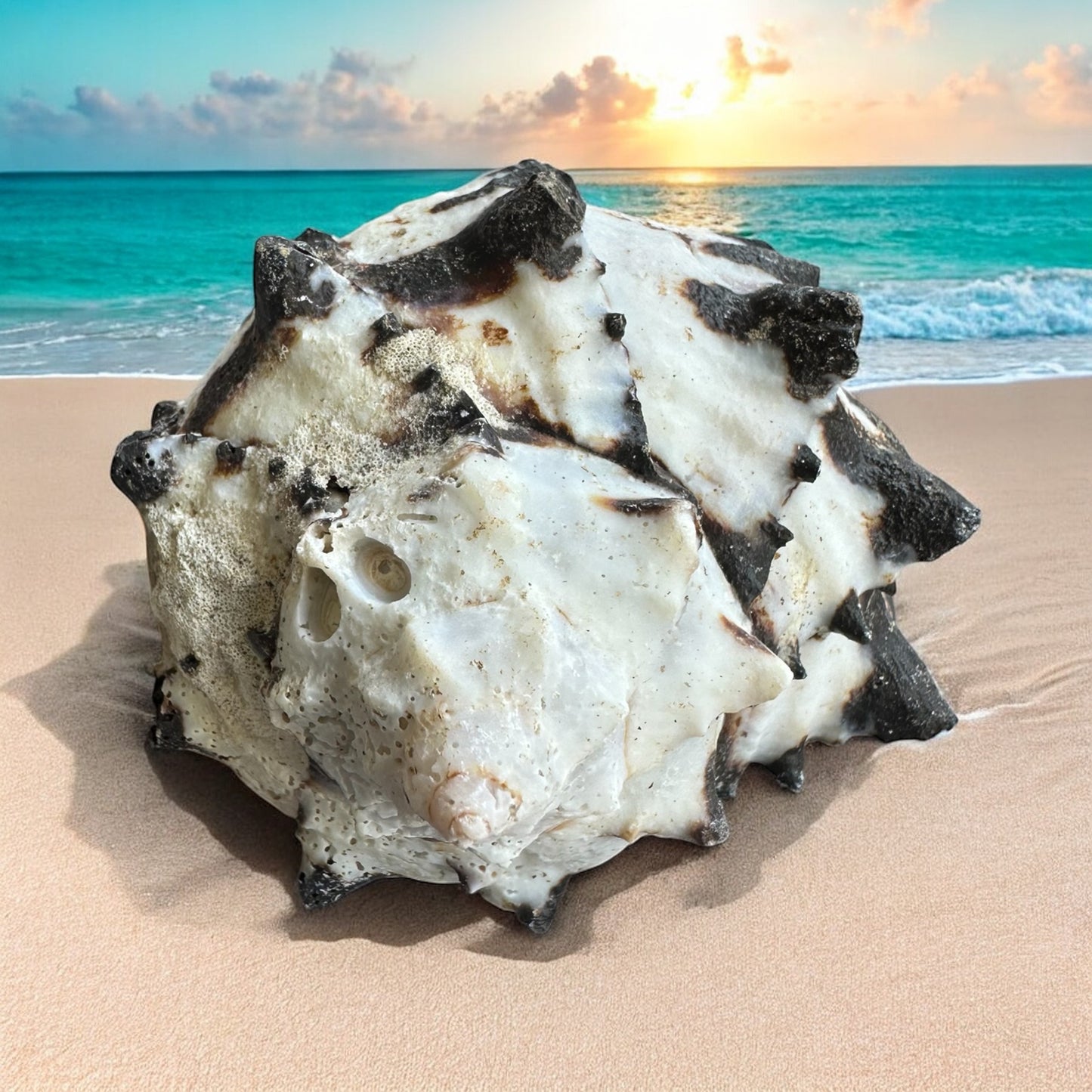 Conch Seashell Black White Spiky Real Rare Natural Big Decorative Sea Shells Coastal Beach Home Decor Ocean Decoration Collection Gift