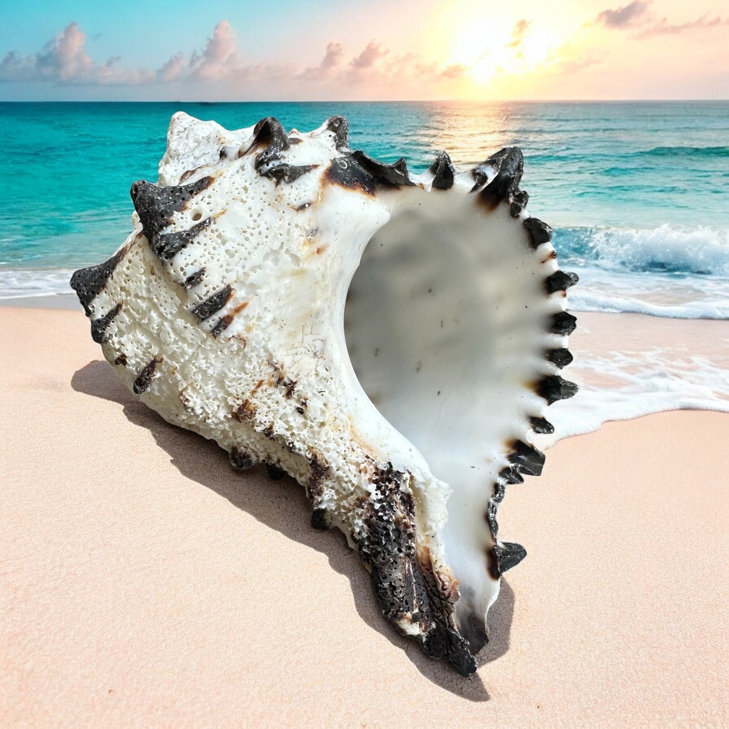 Conch Seashell Black White Spiky Real Rare Natural Big Decorative Sea Shells Coastal Beach Home Decor Ocean Decoration Collection Gift