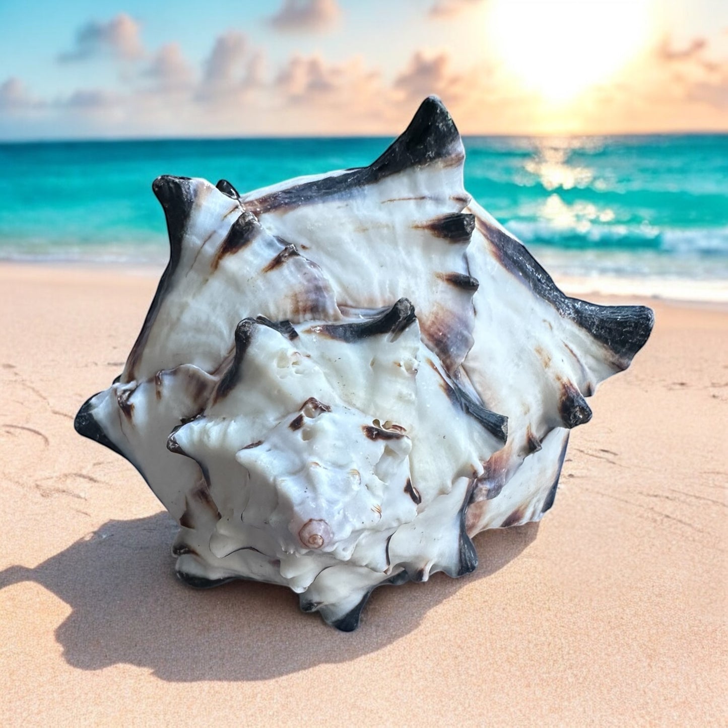 Large Conch Seashell Black White Spiky Real Rare Natural Big Decorative Sea Shells Coastal Beach Home Decor Ocean Decoration Collection Gift