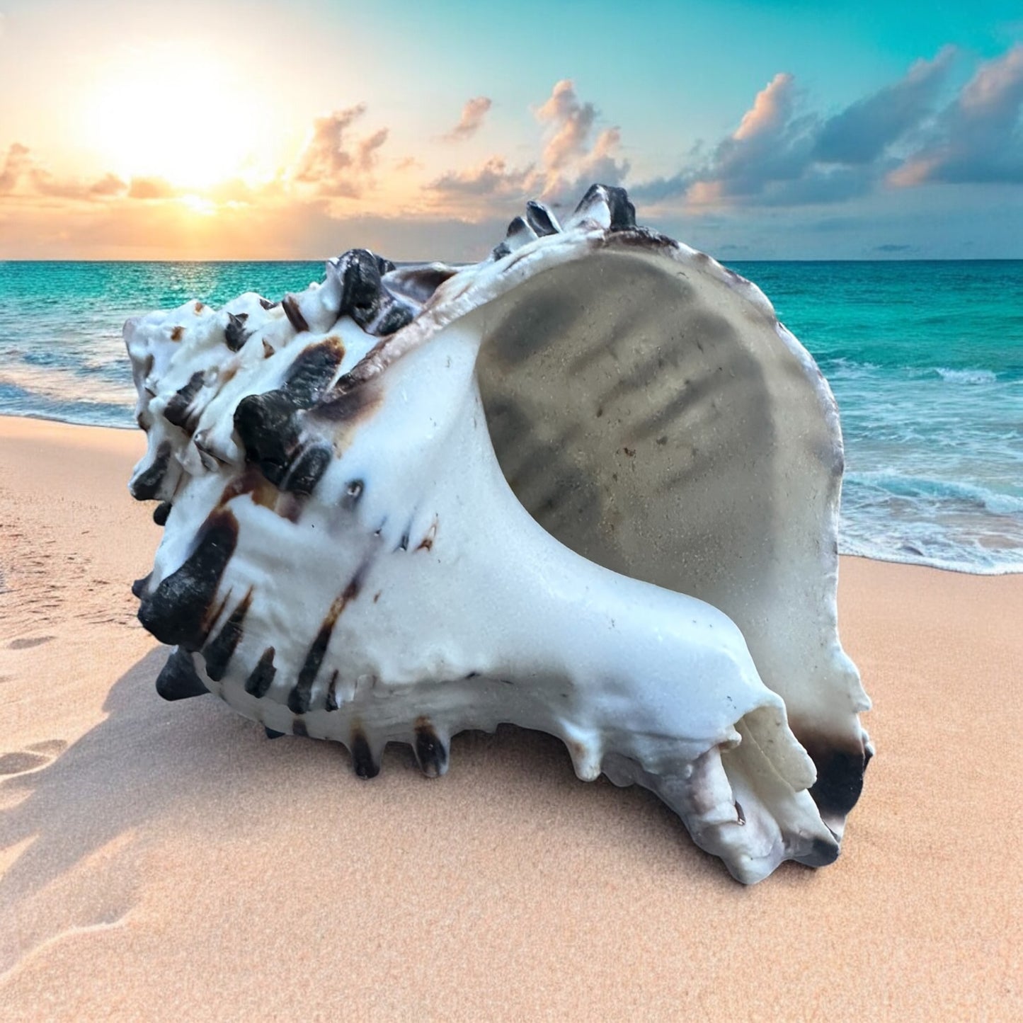 Large Conch Seashell Black White Spiky Real Rare Natural Big Decorative Sea Shells Coastal Beach Home Decor Ocean Decoration Collection Gift