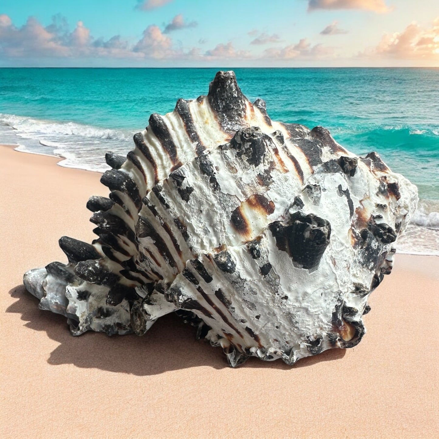 Giant Large Conch Seashell Black White Spiky Real Rare Natural Big Decorative Sea Shells Coastal Beach Home Decor Ocean Decoration Collection Gift