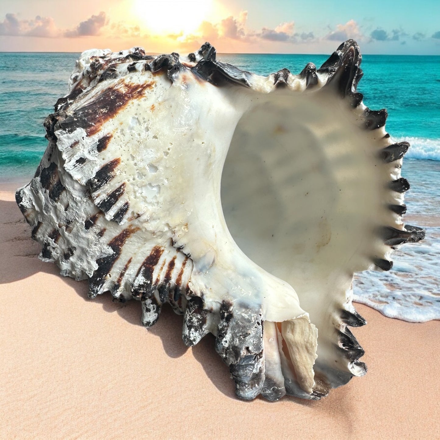 Giant Large Conch Seashell Black White Spiky Real Rare Natural Big Decorative Sea Shells Coastal Beach Home Decor Ocean Decoration Collection Gift
