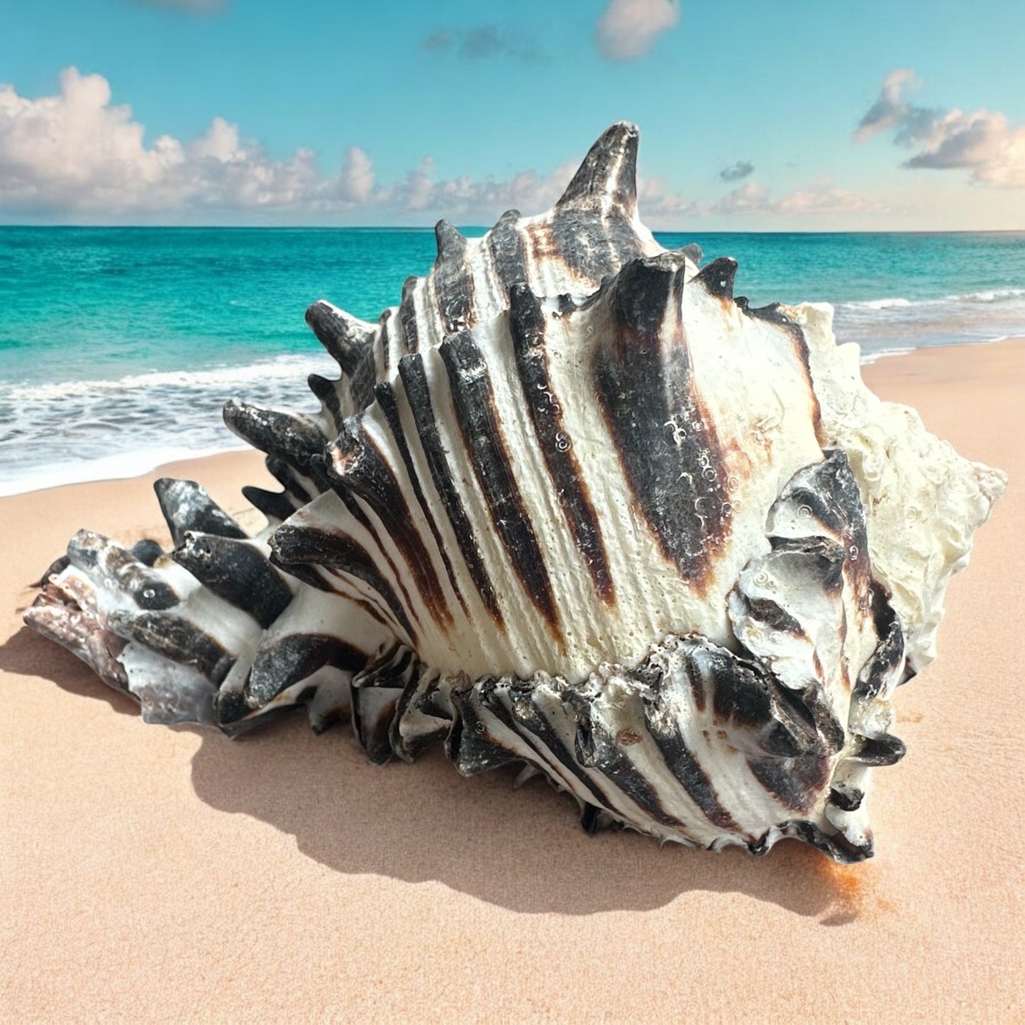 Giant Large Conch Seashell Black White Spiky Real Rare Natural Big Decorative Sea Shells Coastal Beach Home Decor Ocean Decoration Collection Gift