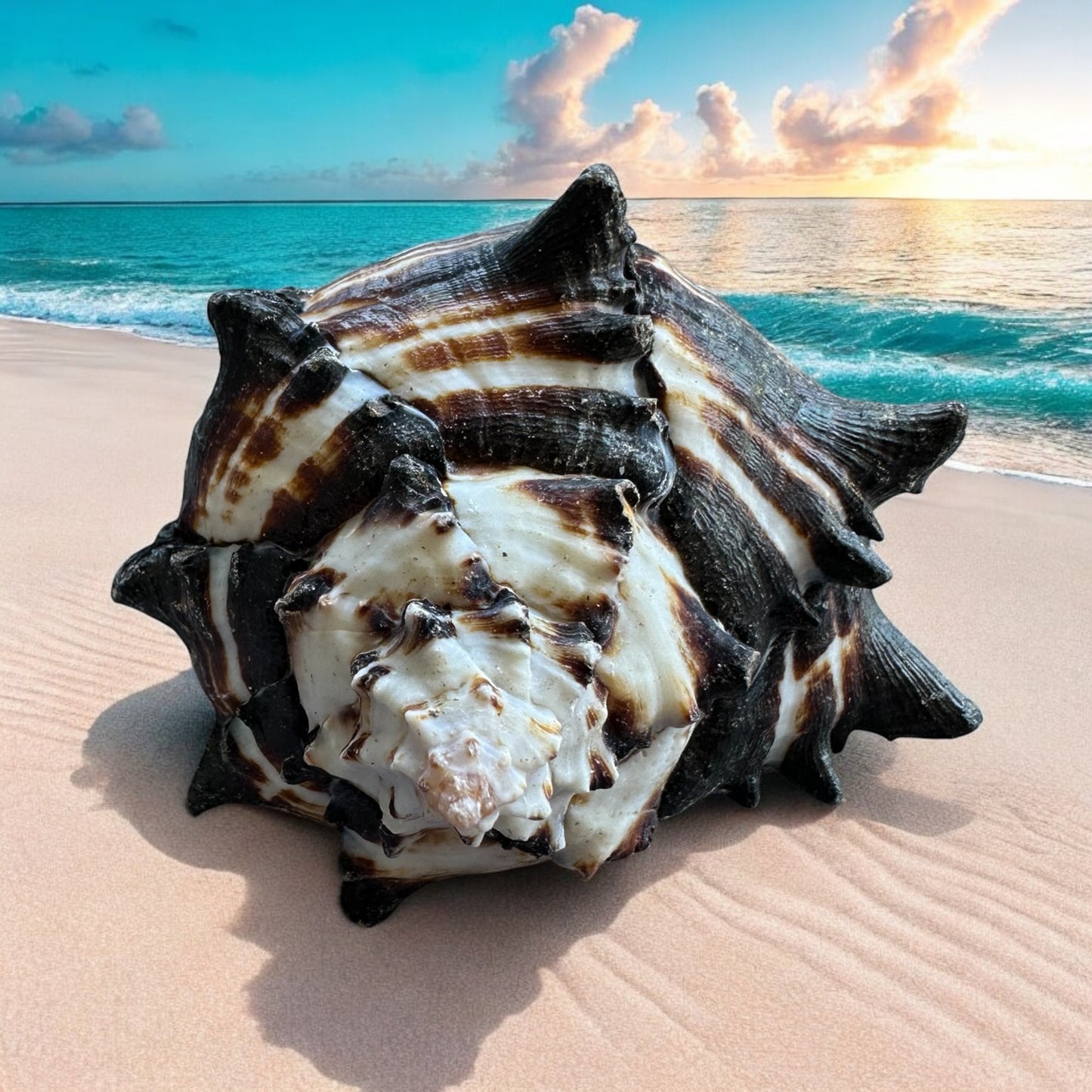 Large Conch Seashell Black White Rare Natural Spiky Real Big Decorative Sea Shell Coastal Beach Home Decor Ocean Decoration Collection Gift