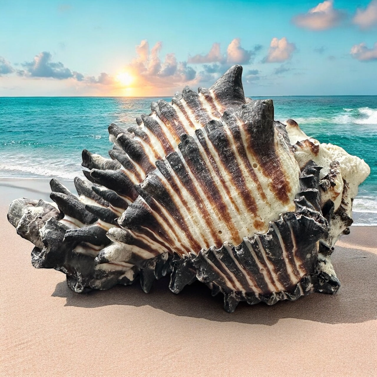 Large Conch Seashell Black White Spiky Real Rare Natural Big Decorative Sea Shells Coastal Beach Home Decor Ocean Decoration Collection Gift