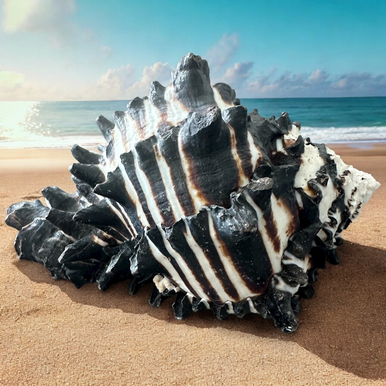 Giant Large Conch Seashell Black White Spiky Real Rare Natural Big Decorative Sea Shells Coastal Beach Home Decor Ocean Decoration Collection Gift