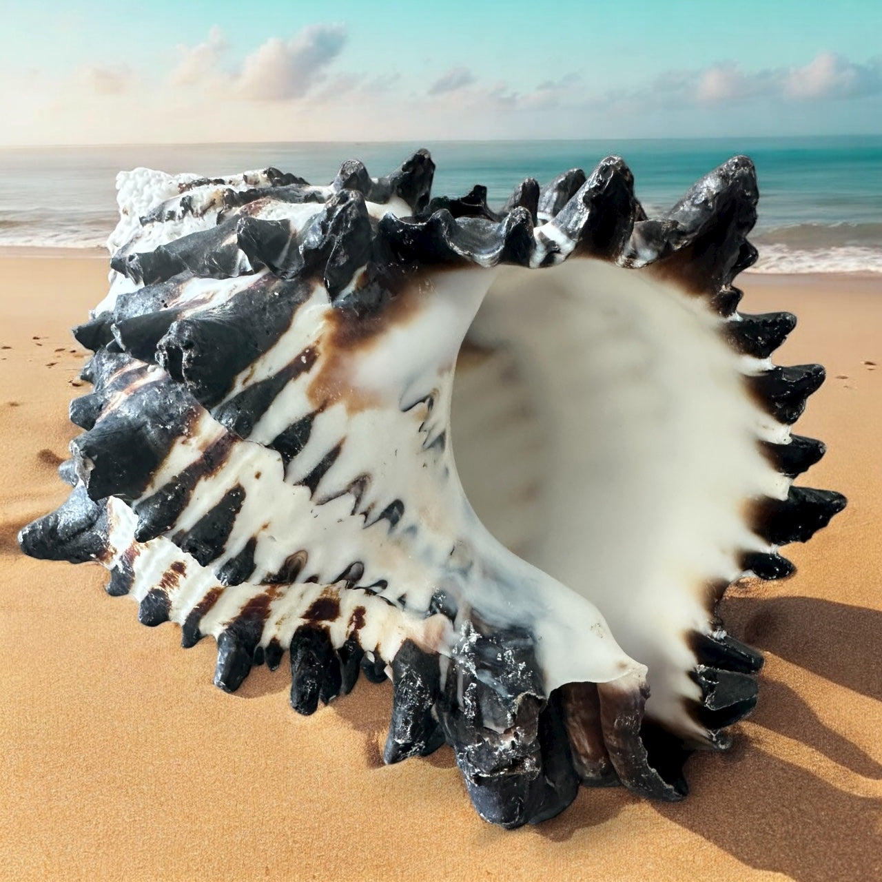 Giant Large Conch Seashell Black White Spiky Real Rare Natural Big Decorative Sea Shells Coastal Beach Home Decor Ocean Decoration Collection Gift