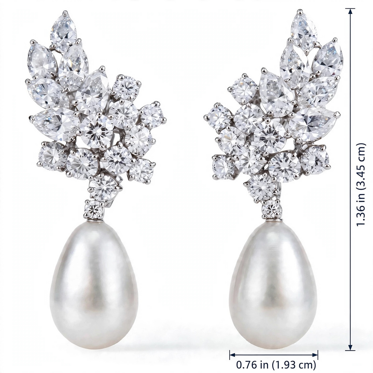 Silver Crystal Pearl Earrings for Women, Wedding Bridal Jewelry for Brides Bridesmaids, Hypoallergenic CZ Cubic Zirconia Rhinestone Diamond Studs Teardrop Dangle Drop Earrings, Formal Evening Party Gifts