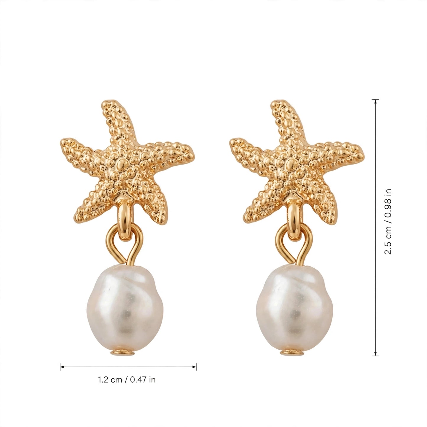 Gold Dangle Earrings for Women, Elegant Star Shell Statement Earrings – Boho Ocean Theme Beach Jewelry, Trendy Summer Accessories, Tropical Vacation Nautical Pearl Studs