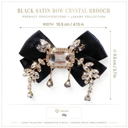 Large Crystal Brooch Black Ribbon Bow Tie Rhinestones Luxury High Fashion Pin Jewelry Decorative Embellishment Accessory With Stones