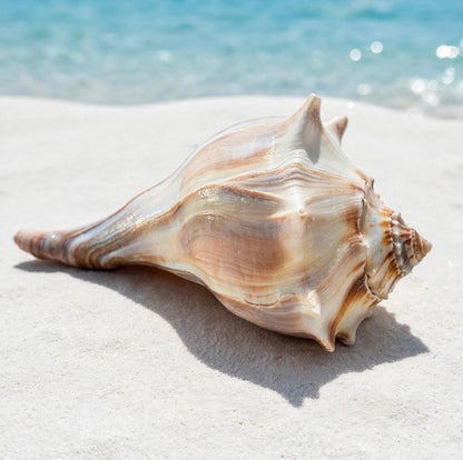 Large Conch Seashell White Brown Pattern Rare Big Ocean Sea Shell Coastal Decor Nautical Centerpiece Decoration Beach Lovers Collective Gift