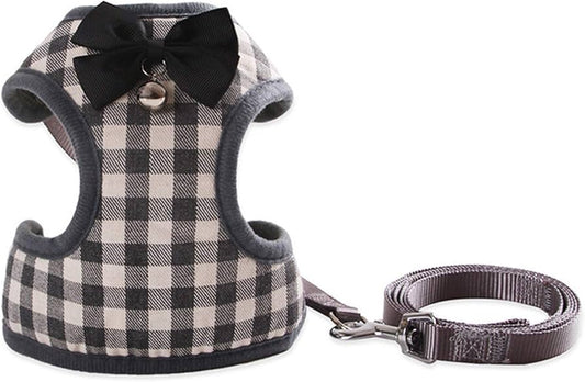 Pet Harness & Leash Set Soft Adjustable Breathable Bow Tie Collar with Bell Luxury Pet Clothes Puppy Clothing, Step In No Pull Vest Walking Outfit Kit Small Medium Dogs Cats Accessories and Gifts