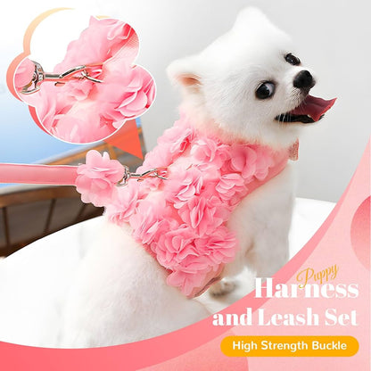 Pet Harness & Leash Set Soft Adjustable Breathable Pink Collar Luxury Pet Clothes Puppy Clothing, Step In No Pull Vest Walking Outfit Kit Small Medium Dogs Cats Accessories and Gifts