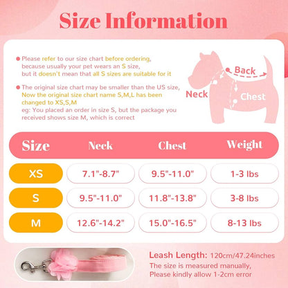 Pet Harness & Leash Set Soft Adjustable Breathable Pink Collar Luxury Pet Clothes Puppy Clothing, Step In No Pull Vest Walking Outfit Kit Small Medium Dogs Cats Accessories and Gifts