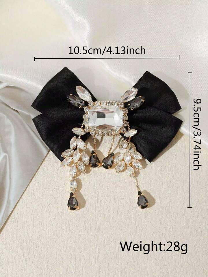 Large Crystal Brooch Black Ribbon Bow Tie Rhinestones Luxury High Fashion Pin Jewelry Decorative Embellishment Accessory With Stones