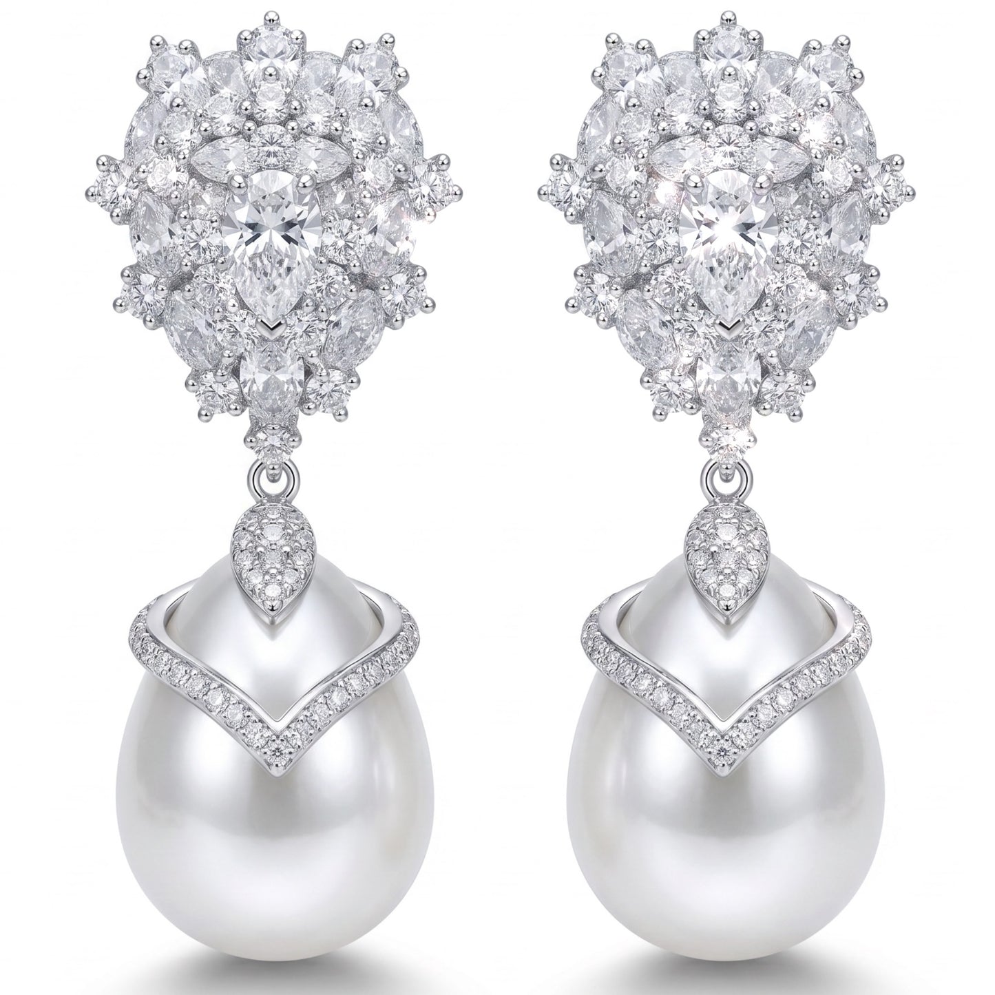 Silver Crystal Pearl Earrings for Women, Wedding Bridal Jewelry for Brides Bridesmaids, Hypoallergenic CZ Cubic Zirconia Rhinestone Diamond Studs Teardrop Dangle Drop Earrings, Formal Evening Party Gifts