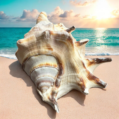 Large Conch Seashell Rare White Spiky Natural Big Ocean Sea Shells Nautical Home Decor Coastal Centerpiece Display Beach House Decoration