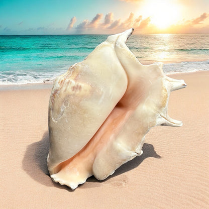 Large Conch Seashell Rare White Spiky Natural Big Ocean Sea Shells Nautical Home Decor Coastal Centerpiece Display Beach House Decoration