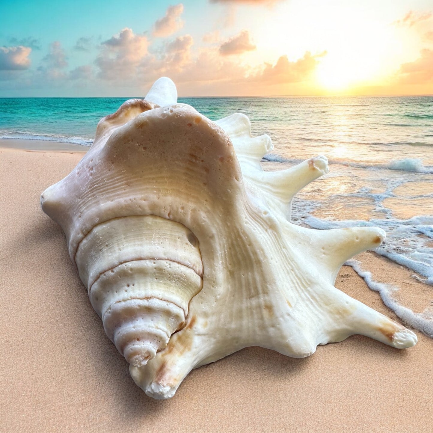 Large Conch Seashell Rare White Spiky Natural Big Ocean Sea Shells Nautical Home Decor Coastal Centerpiece Display Beach House Decoration