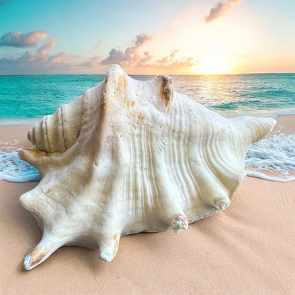 Large Conch Seashell Rare White Spiky Natural Big Ocean Sea Shells Nautical Home Decor Coastal Centerpiece Display Beach House Decoration