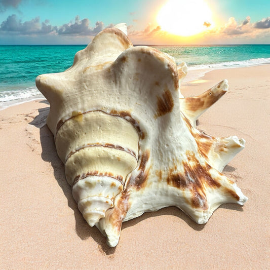 Large Conch Seashell Spiky Natural Rare White Brown Pattern Big Centerpiece Sea Shell Beach Home Decor Art Craft Nautical Ocean Decoration