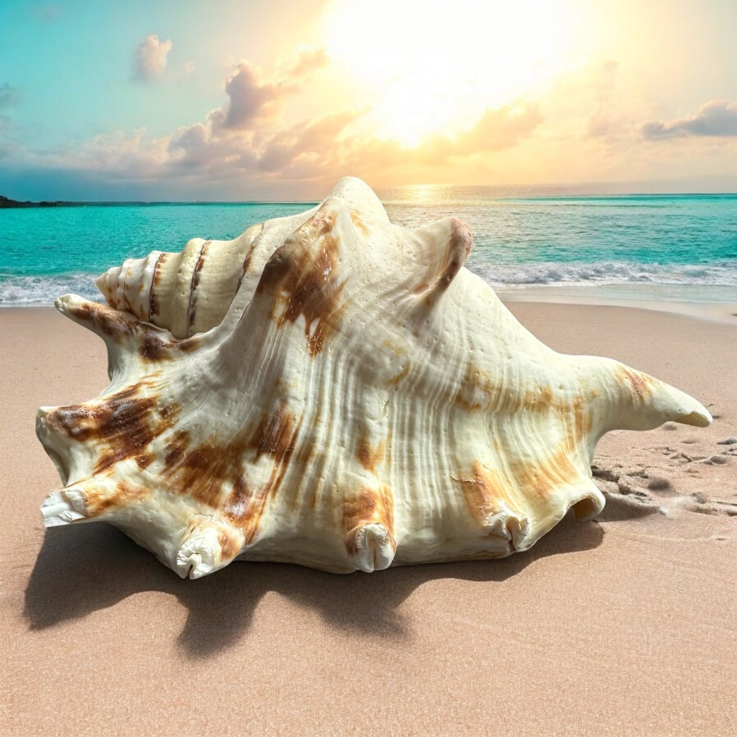 Large Conch Seashell Spiky Natural Rare White Brown Pattern Big Centerpiece Sea Shell Beach Home Decor Art Craft Nautical Ocean Decoration