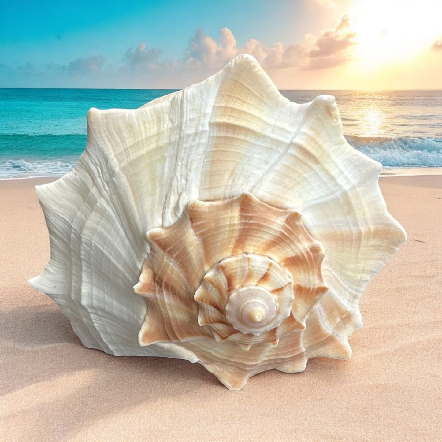 Giant Conch Seashell White Brown Pattern Rare Big Large Ocean Sea Shell Coastal Decor Nautical Centerpiece Decoration Beach Lovers Special Collection Gift