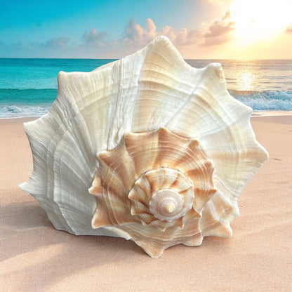 Giant Conch Seashell White Brown Pattern Rare Big Large Ocean Sea Shell Coastal Decor Nautical Centerpiece Decoration Beach Lovers Special Collection Gift