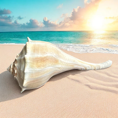 Giant Conch Seashell White Brown Pattern Rare Big Large Ocean Sea Shell Coastal Decor Nautical Centerpiece Decoration Beach Lovers Special Collection Gift