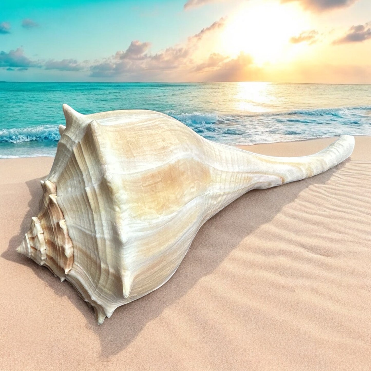 Giant Conch Seashell White Brown Pattern Rare Big Large Ocean Sea Shell Coastal Decor Nautical Centerpiece Decoration Beach Lovers Special Collection Gift