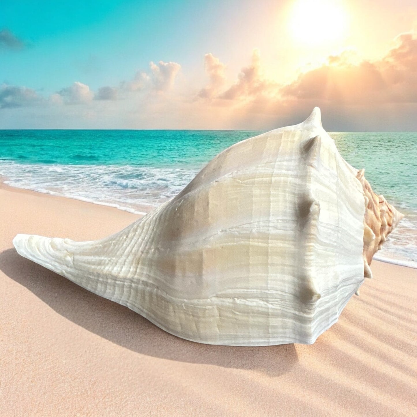 Giant Conch Seashell White Brown Pattern Rare Big Large Ocean Sea Shell Coastal Decor Nautical Centerpiece Decoration Beach Lovers Special Collection Gift