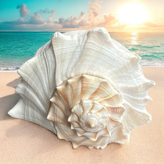 Large Conch Seashell White Brown Pattern Rare Big Ocean Sea Shell Coastal Decor Nautical Centerpiece Decoration Beach Lovers Collective Gift