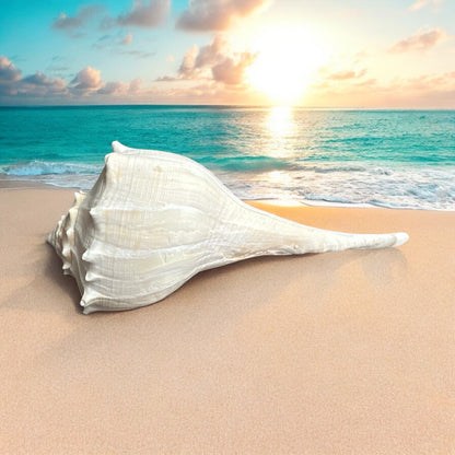 Large Conch Seashell White Brown Pattern Rare Big Ocean Sea Shell Coastal Decor Nautical Centerpiece Decoration Beach Lovers Collective Gift