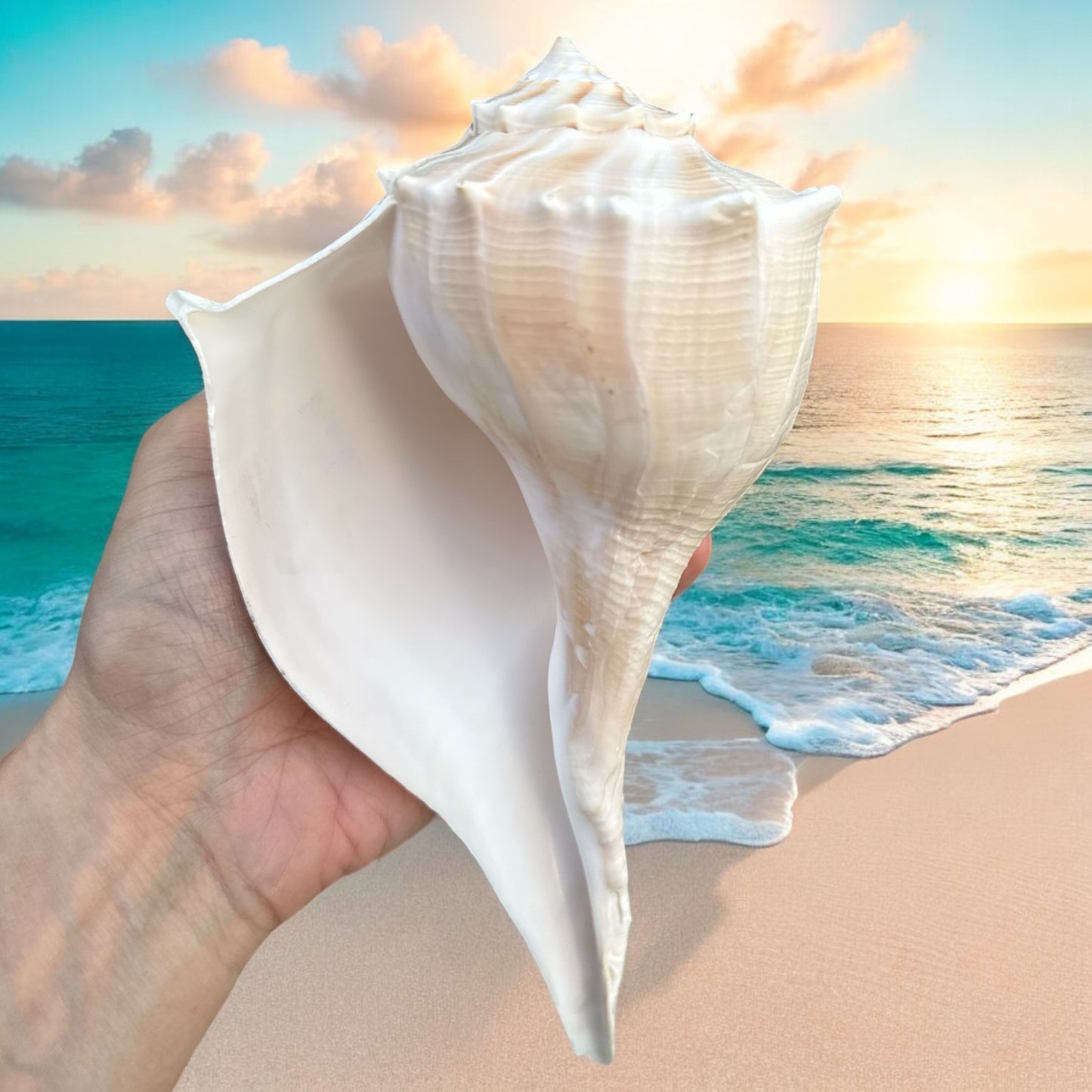 Large Conch Seashell White Brown Pattern Rare Big Ocean Sea Shell Coastal Decor Nautical Centerpiece Decoration Beach Lovers Collective Gift