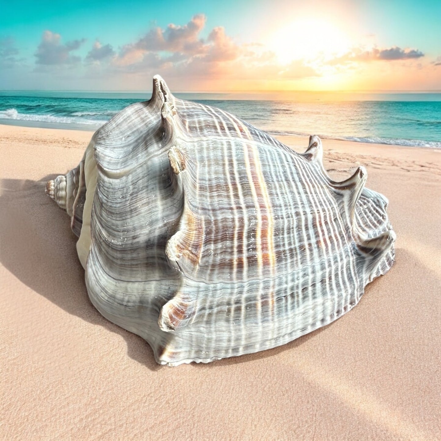 Large Conch Seashell Rare Gray White Spiky Natural Coastal Beach Home Decor Nautical Big Centerpiece Sea Shell Decoration Beach Collection Gift