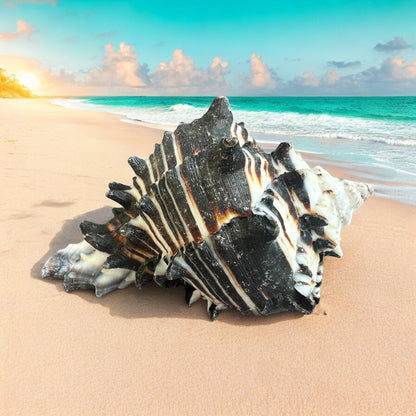 Large Conch Seashell Black White Spiky Real Rare Natural Big Decorative Sea Shells Coastal Beach Home Decor Ocean Decoration Collection Gift