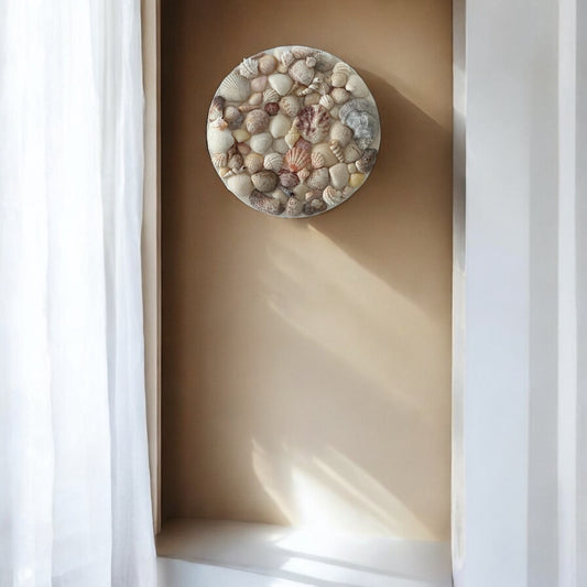 Seashell Wall Art Beach Home Decor Round Wall Hanging Textured Mixed Sea Shells Nautical Centerpiece Display Coastal Living Ocean Decoration