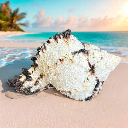 Conch Seashell Black White Rare Natural Spiky Real Big Decorative Sea Shell Coastal Beach Home Decor Ocean Decoration Collection Gift