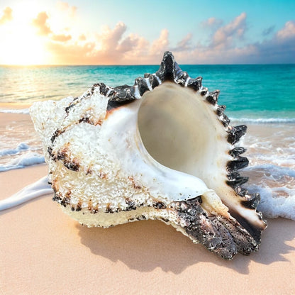 Conch Seashell Black White Rare Natural Spiky Real Big Decorative Sea Shell Coastal Beach Home Decor Ocean Decoration Collection Gift