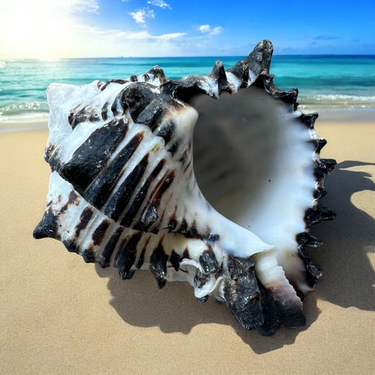 Large Conch Seashell Black White Spiky Real Rare Natural Big Decorative Sea Shells Coastal Beach Home Decor Ocean Decoration Collection Gift