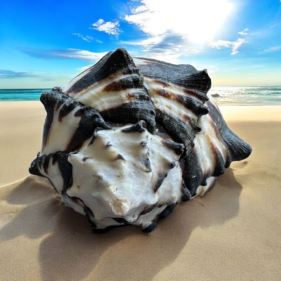 Conch Seashell Black White Spiky Real Rare Natural Big Decorative Sea Shells Coastal Beach Home Decor Ocean Decoration Collection Gift