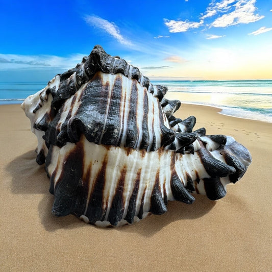 Conch Seashell Black White Spiky Real Rare Natural Big Decorative Sea Shells Coastal Beach Home Decor Ocean Decoration Collection Gift