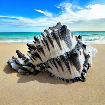 Conch Seashell Black White Spiky Real Rare Natural Big Decorative Sea Shells Coastal Beach Home Decor Ocean Decoration Collection Gift